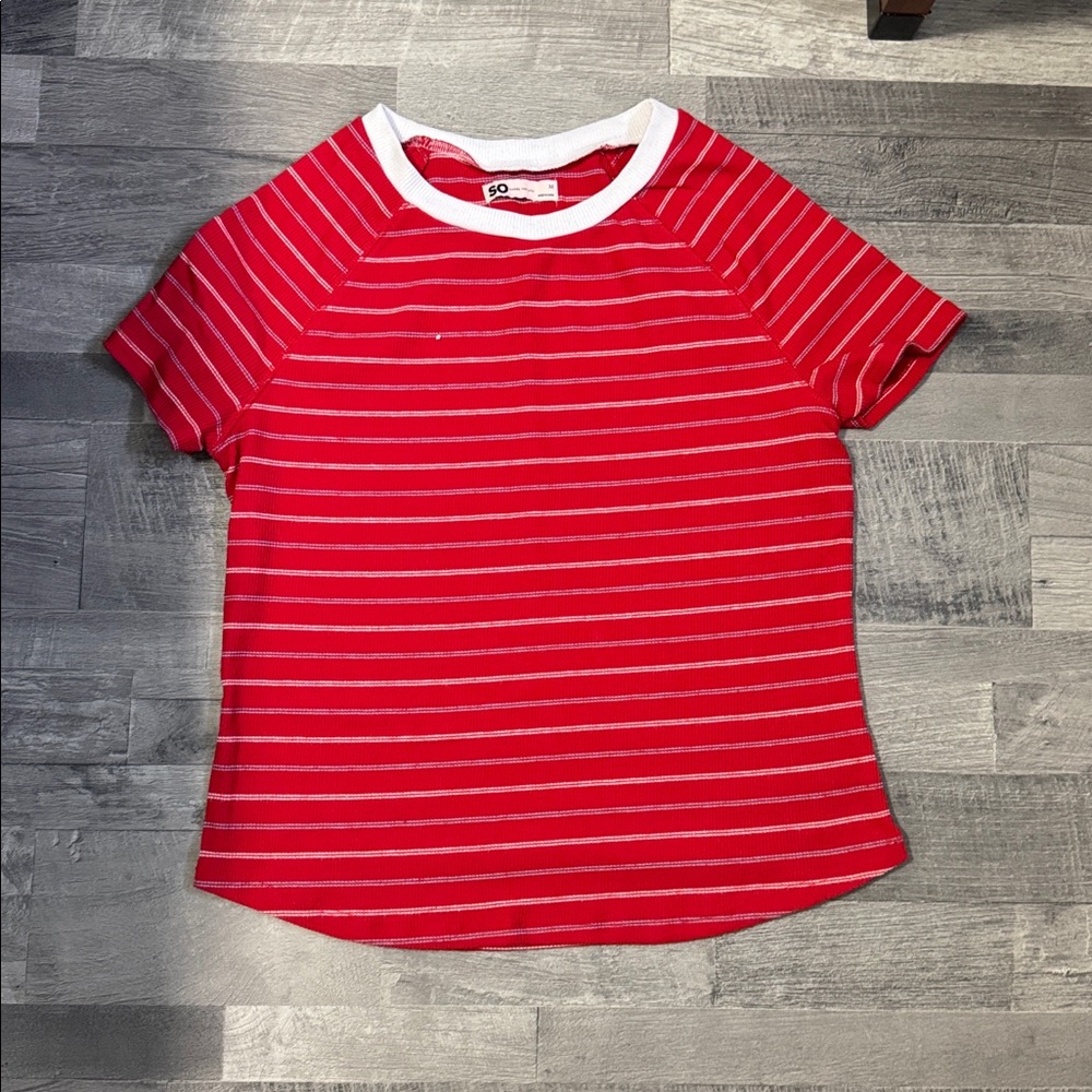 SO Red and White Striped Women's Top